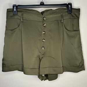 Express Olive‎ Green High Rise Button Front Paperbag Shorts Women Lg Shortie NWT